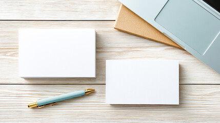 Minimalistische, helle Branding-Szenen mit klaren Mockups f&uuml;r Visitenkarten, Briefpapier, Umschl&auml;ge und Papierformate. Neutrale Materialien, weiches Licht und saubere Kompositionen