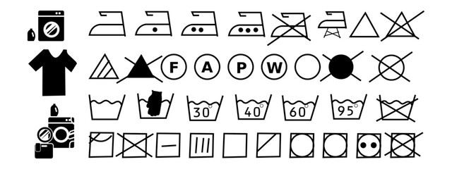 Laundry Icons vector illustration. outline, linear, cleaning and washing symbols. editable stroke.