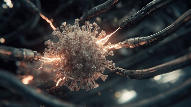 Virus destroyed by futuristic robotic arms