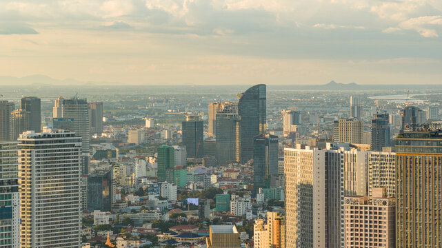 Fototapeta Cityscape view of the capital city skyline of Phnom Penh, Cambodia located in South East Asia
