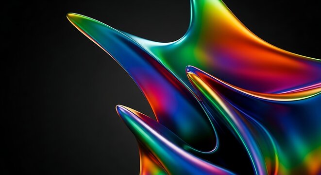 Spectacular Iridescent Abstract Flowing Liquid Sculpture Displaying A Full Spectrum Of Vibrant Chromatic Hues On A Solid Black Background Generates A Futuristic And Energetic Visual Aestheti