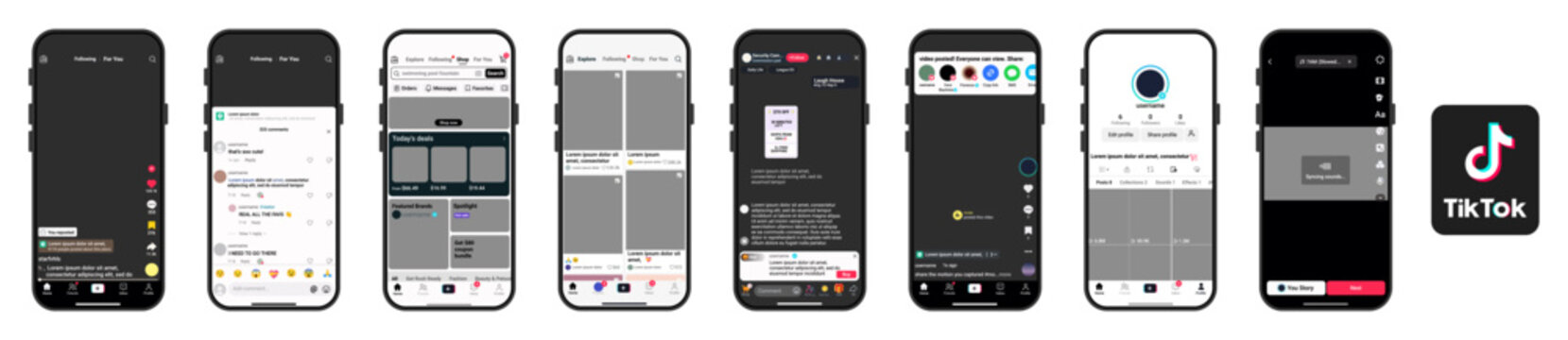 TikTok video , story post, profile, mockup template frame with iPhone mock up design. TikTok mockup social media template. 