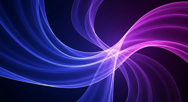 Vibrant Abstract Glowing Blue and Magenta Wavy Lines Intersecting Swirl Pattern Creating Dynamic Energy Flow on a Deep Dark Background Digital Artwork