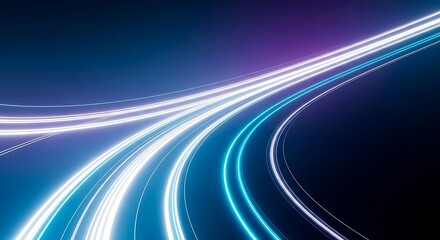 Dynamic Abstract Background Featuring High Speed Light Trails Moving Along Curved Paths Creating a Sense of Fast Data Transfer and Modern Digital Connectivity with Bright Neon Glow Effects i