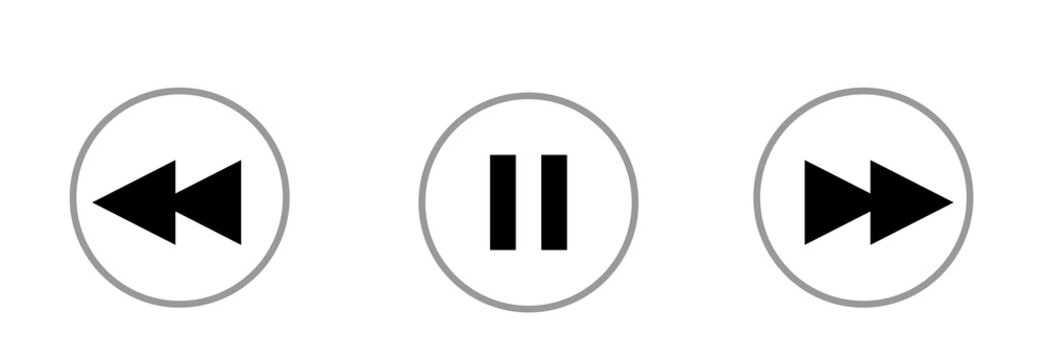 Play, pause and stop button icons set. Video-audio player. Illustration.