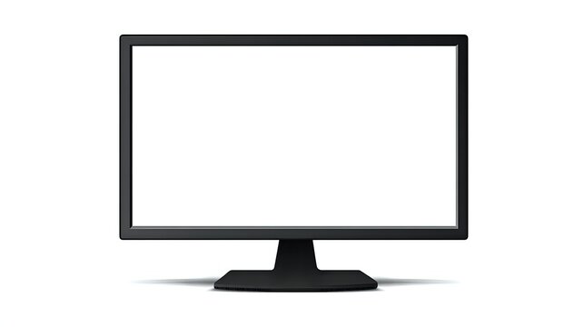 Black computer monitor with blank white screen isolated on white background, ready for product mockup or digital content display.