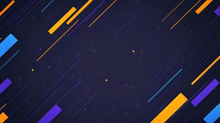 Dynamic abstract background with diagonal colorful streaks in orange, blue, and purple against deep navy space. Suitable for tech presentations or digital marketing.
