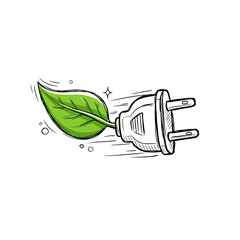 Illustration of a plug with a leaf attached to it representing green energy and sustainability ideas