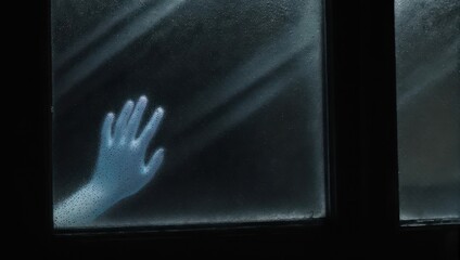 Hand Touching Glass - A Somber Reflection of Isolation and Longing.