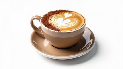 Delicious cappuccino with heart shaped latte art and cinnamon topping