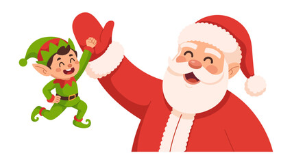 A Jolly Christmas Encounter: Santa Claus and elf share a moment of mirth and merriment, perfectly capturing the spirit of Christmas.