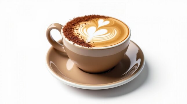 Delicious cappuccino with heart shaped latte art and cinnamon topping