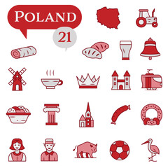 A set of red and white icons dedicated to life in Poland.