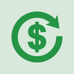 Green dollar sign inside a circular arrow indicating cash flow or money exchange