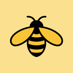 Cute bee illustration with yellow wings and black stripes on a yellow background
