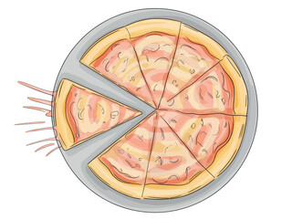 Delicious margherita pizza with sliced pieces on a plate