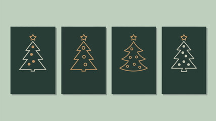 Four minimalist christmas tree designs on dark green background