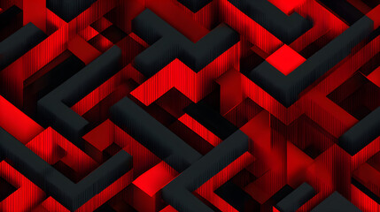 Black and red angular maze-inspired digital pattern background
