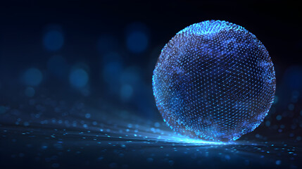 Blue Glowing Mesh Sphere on Dark Digital Backdrop