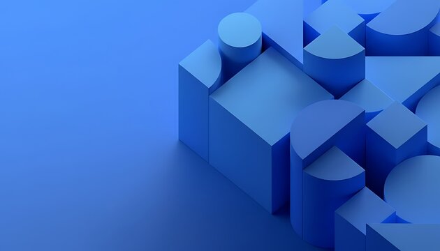 Abstract geometric shapes in varying shades of blue creating a modern and minimalist background composition