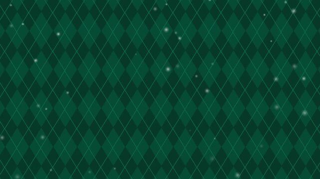 Classic green argyle background with scattered white glowing dots. Festive and decorative. Loop animation.
