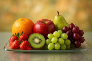 Healthy Mixed Fruits Arrangement on Clear Plate