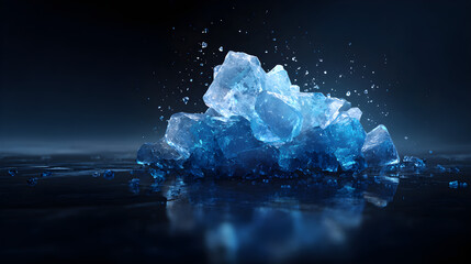 Blue crystal splash with ice-like texture on dark sleek background