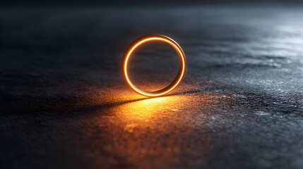 Bright Orange Ring Floating Above Dark Textured Surface