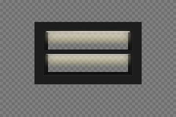 Black bookshelf with built-in lighting, modern design for books and presentations on a transparent background. Isolated light. Vector illustration.