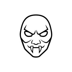 Fanged mask illustration, ancient creature mask with sharp fangs and mythical spirit face elements, ideal for poster design, article header, and digital illustration.