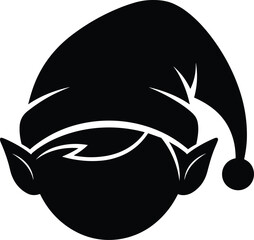 Cute Christmas elf face silhouette wearing festive hat, holiday character illustration ideal for winter decorations, kids designs and seasonal graphics