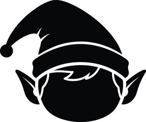 Cute Christmas elf face silhouette with festive hat, holiday character illustration perfect for seasonal decorations, crafts, and design projects