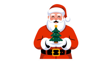 Santa Claus with Christmas Tree: A festive illustration of Santa Claus, beaming with joy, cradling a miniature Christmas tree, evoking the spirit of the holiday season and the joy of giving.