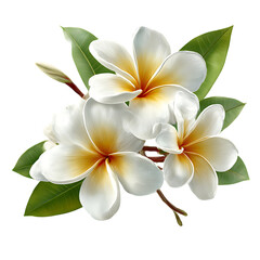 Obraz premium White plumeria flowers with green leaves isolated on transparent background