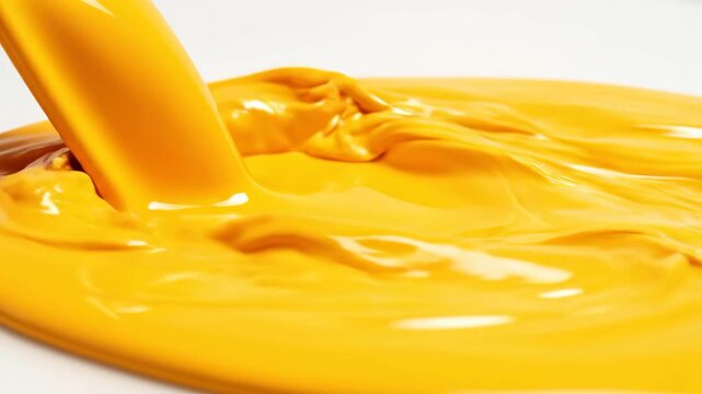 Pouring Thick Yellow Liquid Onto a Plain White Surface