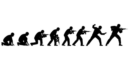 Obraz premium Evolution of Human with Weapons Silhouette.