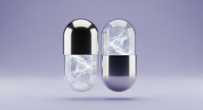Futuristic Medical Capsule with DNA Strand Illustration