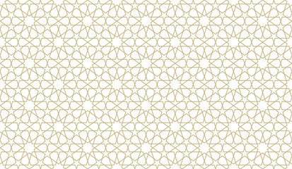 Traditional Islamic seamless pattern. Yellow and white Turkish background. Mosque window grid mosaic texture for wallpaper, decoration, backdrop.
