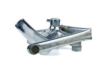 Broken faucet of steal isolated on a white background