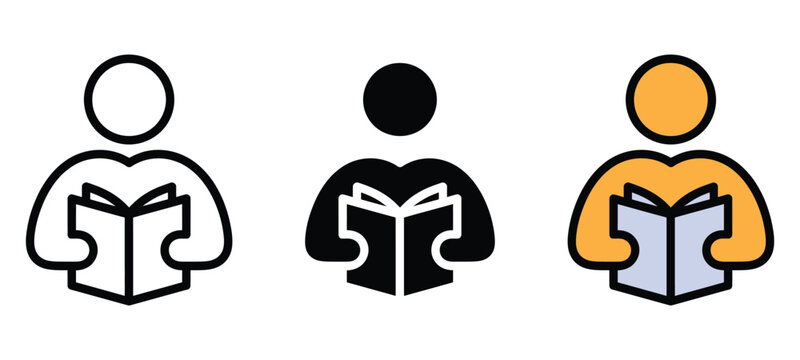 Discover knowledge and expand your mind with these clear, modern icons representing reading and learning for educational and informational content.