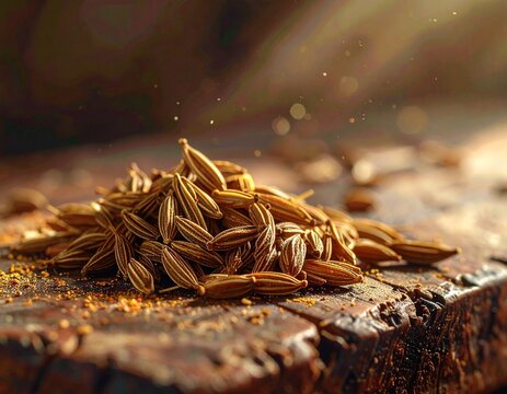 Cumin Seeds on Wooden Surface – Cooking Macro