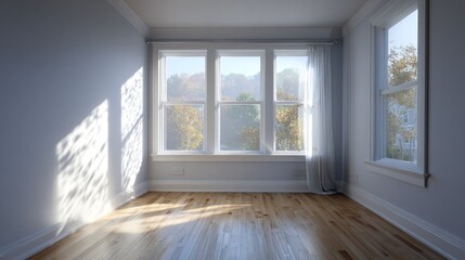 Naklejka premium Bright Empty Room with Large Windows