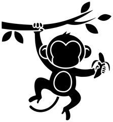 banana illustration monkey silhouette animal logo cute icon jungle outline nature fun wildlife tropical fruit character exotic wild art shape and vector graphic background