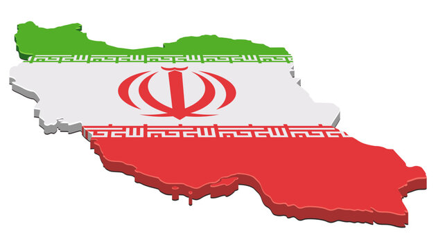 Iran country map outline filled with the national flag (green, white, red, and the Takbir). (cut out)