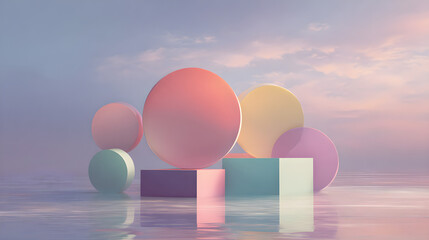 Floating Pastel Abstract Shapes on Soft Gradient Sky