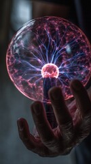 Hand Holding Plasma Ball with Lightening