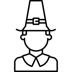 Pilgrim Line Icon | Minimal Thanksgiving Pilgrim Symbol | Outline Travel Character