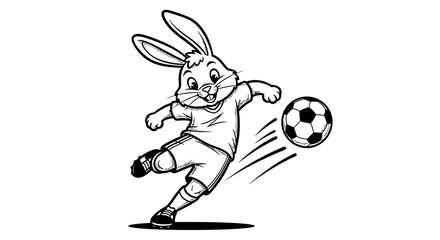 Fototapeta premium Energetic Bunny Soccer Player Kicking Ball with Determination and Skill in a Graphic Design