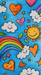Happy Sky Drawing with Rainbow and Hearts