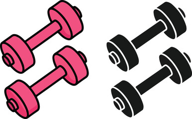 pink dumbbell vector icon set